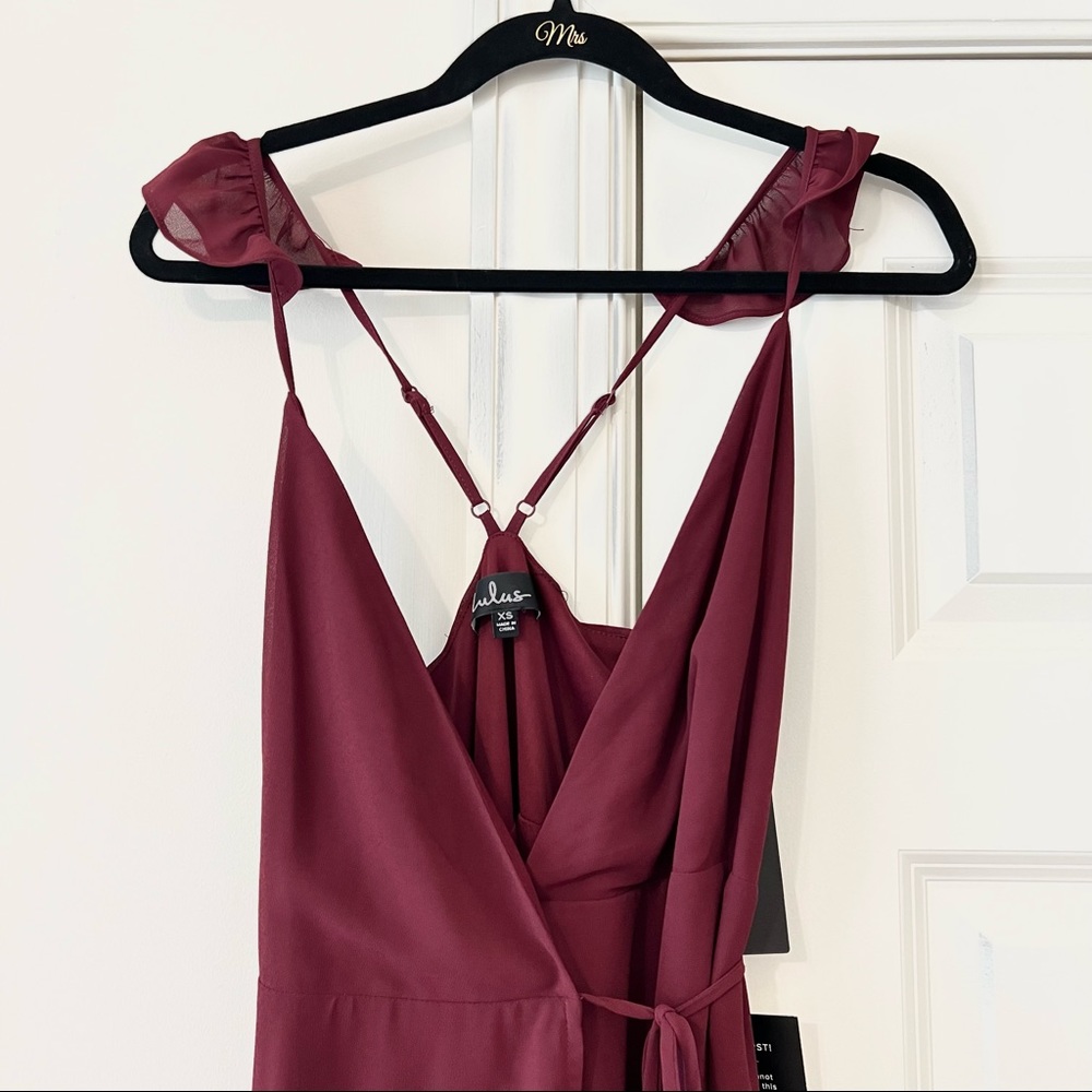 Lulu's Burgundy High-Low Ruffle Strap Maxi Dress - Picture 5 of 11